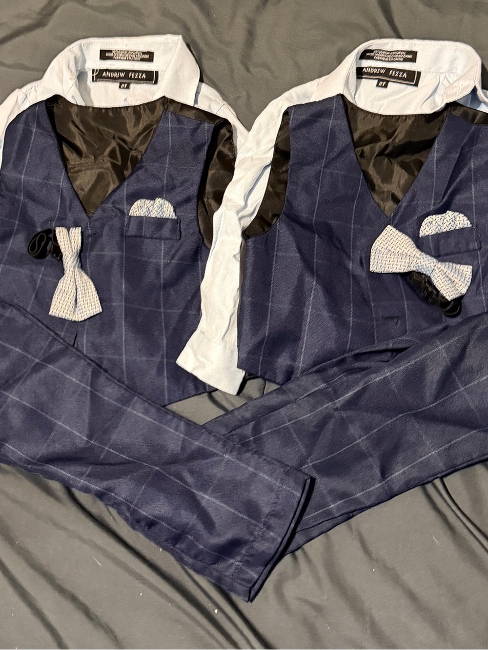2 Andrew Fezza Navy Pinstripe Dual Vest & Trousers Set with White Accents